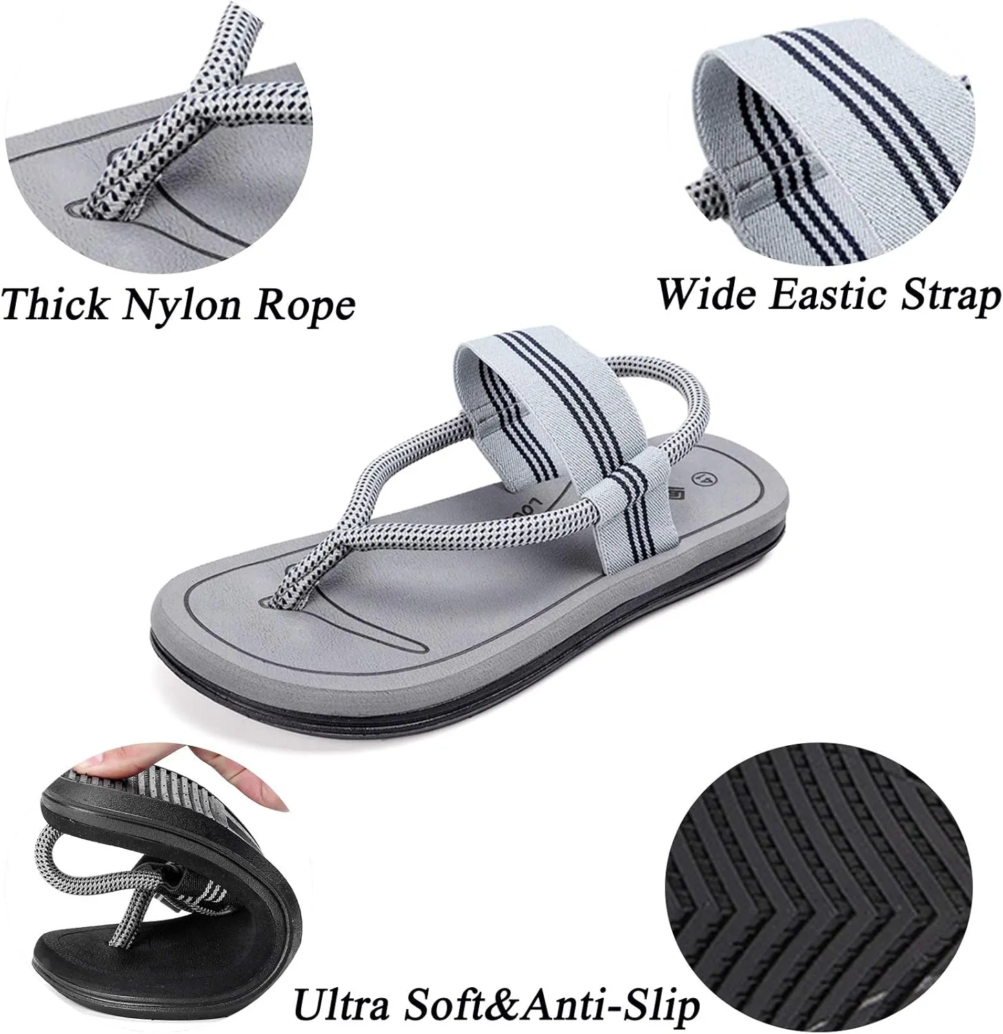 CYian Mens Sandals Slippers Rubber Flip Flops for Men Shoes with Fashion Eastic Strap Free Adjustment Indoor Outdoor