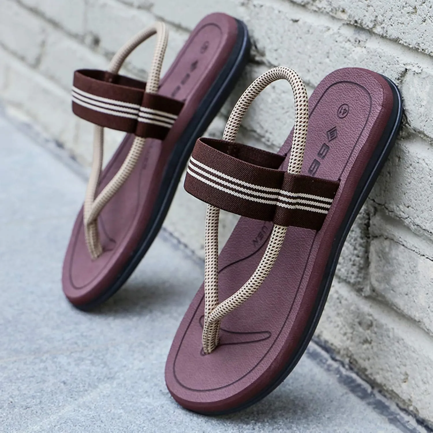 CYian Mens Sandals Slippers Rubber Flip Flops for Men Shoes with Fashion Eastic Strap Free Adjustment Indoor Outdoor