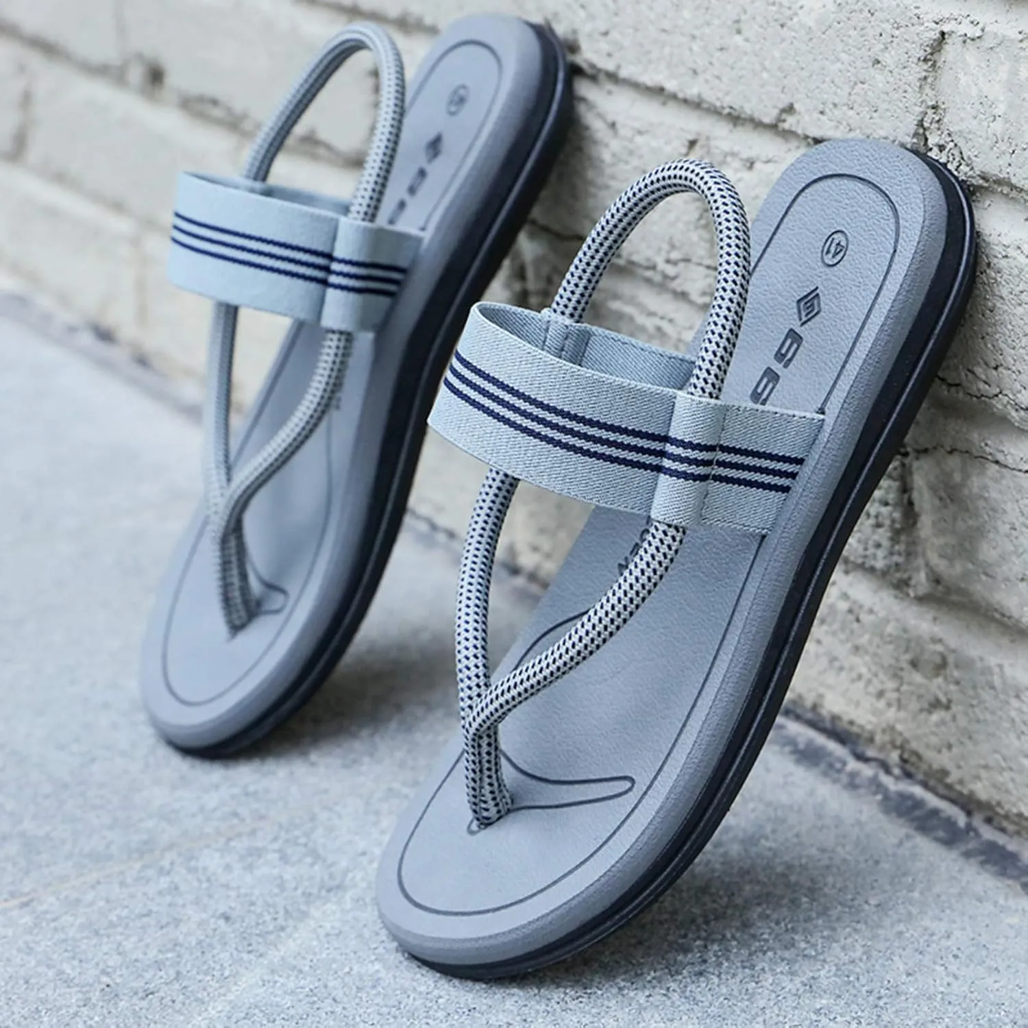 CYian Mens Sandals Slippers Rubber Flip Flops for Men Shoes with Fashion Eastic Strap Free Adjustment Indoor Outdoor