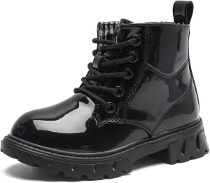 DADAWEN Boys Girls Glitter Ankle Boots Kids Lace Up Waterproof Combat Shoes With Side Zipper for Toddler/Little Kid/Big Kid