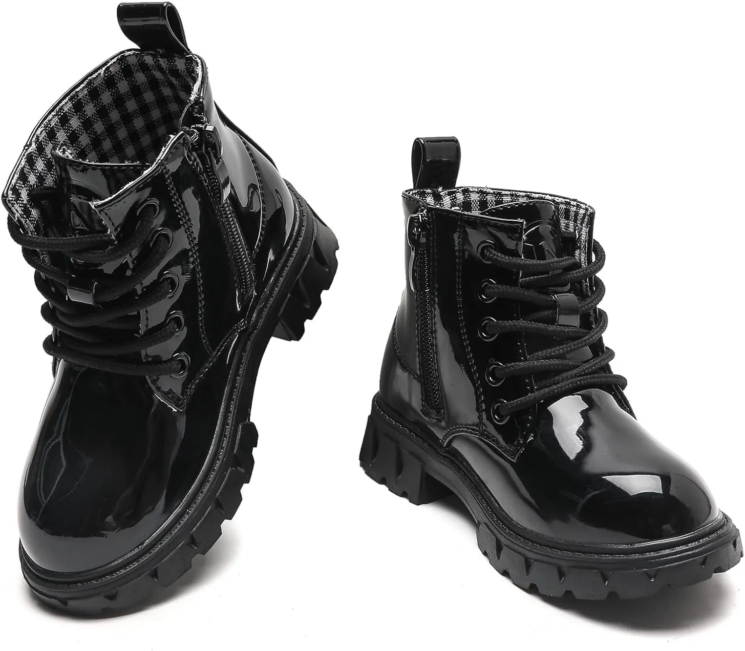 DADAWEN Boys Girls Glitter Ankle Boots Kids Lace Up Waterproof Combat Shoes With Side Zipper for Toddler/Little Kid/Big Kid