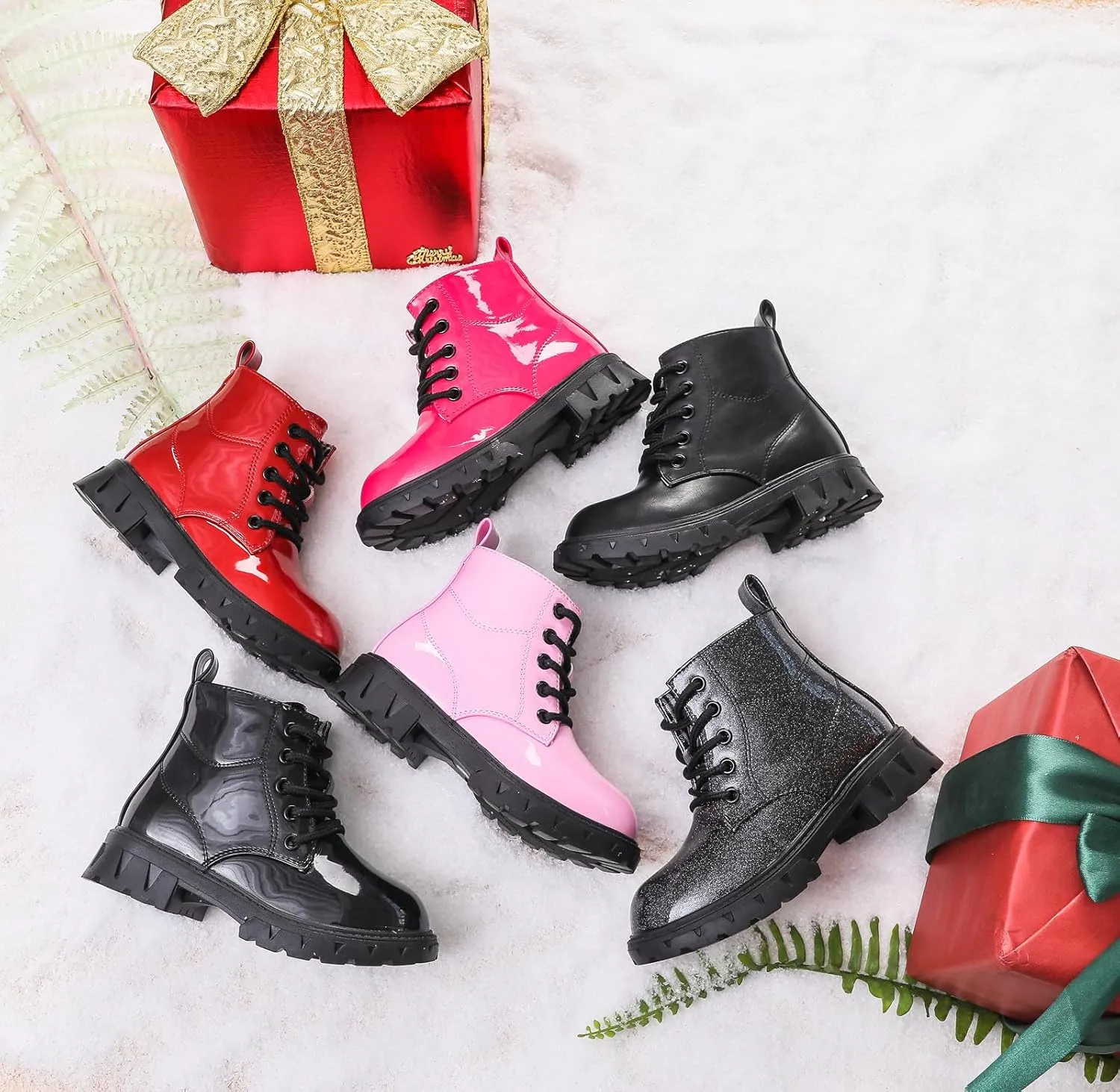 DADAWEN Boys Girls Glitter Ankle Boots Kids Lace Up Waterproof Combat Shoes With Side Zipper for Toddler/Little Kid/Big Kid