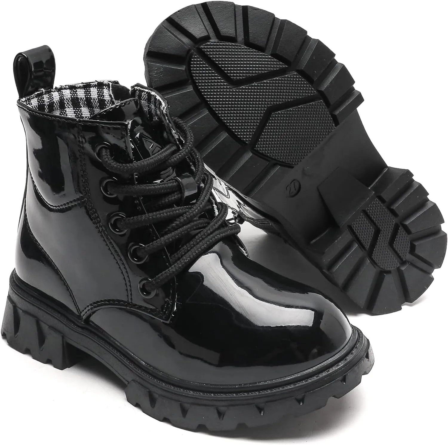 DADAWEN Boys Girls Glitter Ankle Boots Kids Lace Up Waterproof Combat Shoes With Side Zipper for Toddler/Little Kid/Big Kid