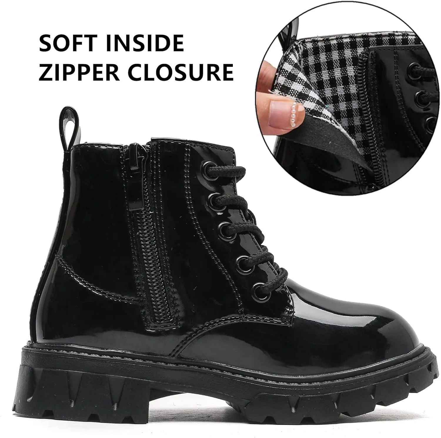 DADAWEN Boys Girls Glitter Ankle Boots Kids Lace Up Waterproof Combat Shoes With Side Zipper for Toddler/Little Kid/Big Kid