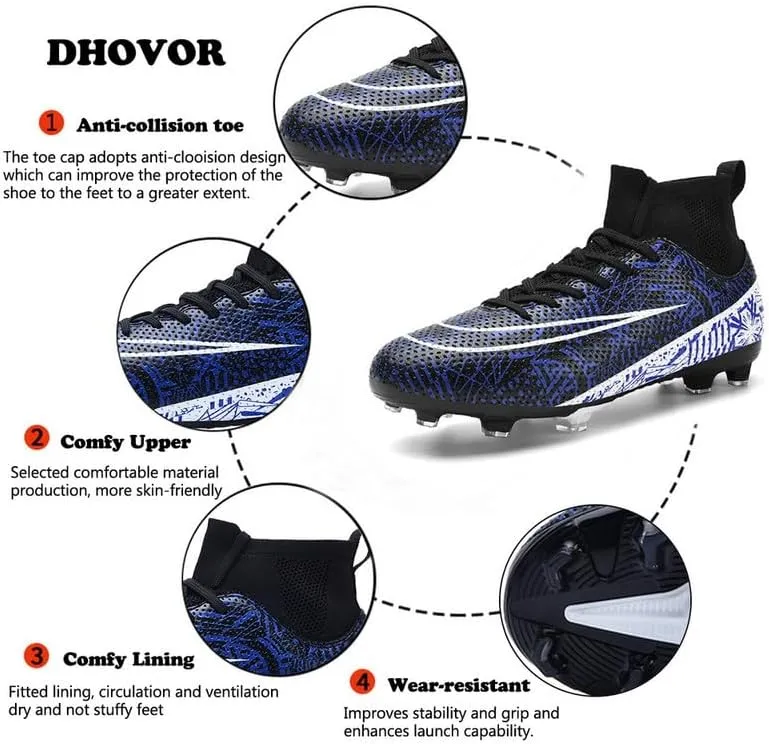 DHOVOR Men's Football Cleats Football Shoes Adult Athletics High-Top Football Trainers Football Cleats Teenagers Outdoor and Indoor Soccer Shoes