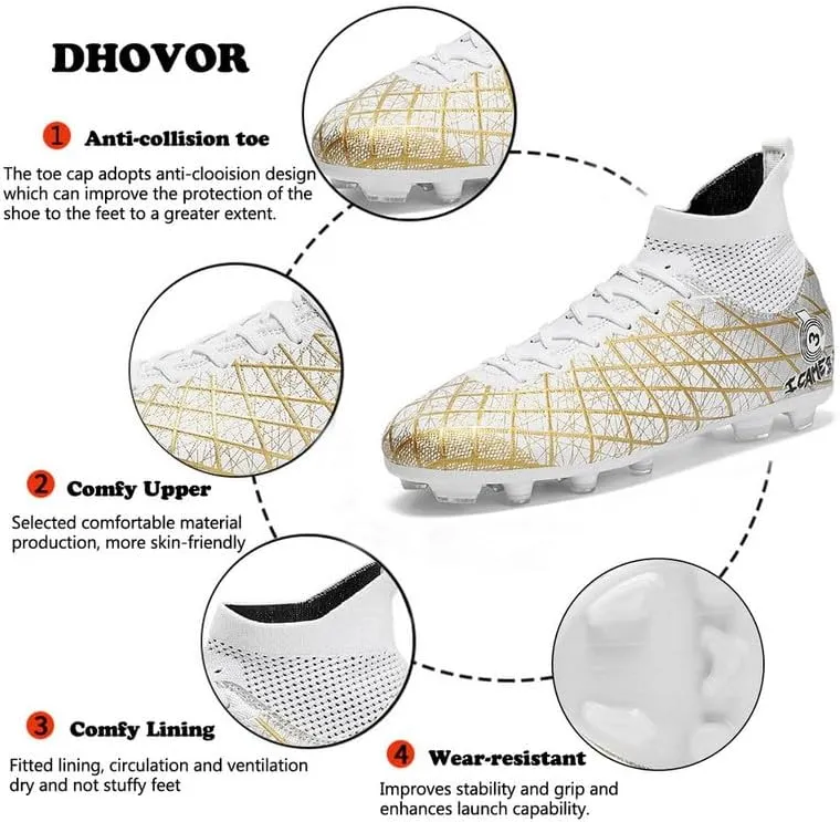 DHOVOR Men's Women's Soccer Cleats Youth Football Cleats Unisex Adult Athletics Football Trainers Football Shoes Teenagers Soccer Shoes