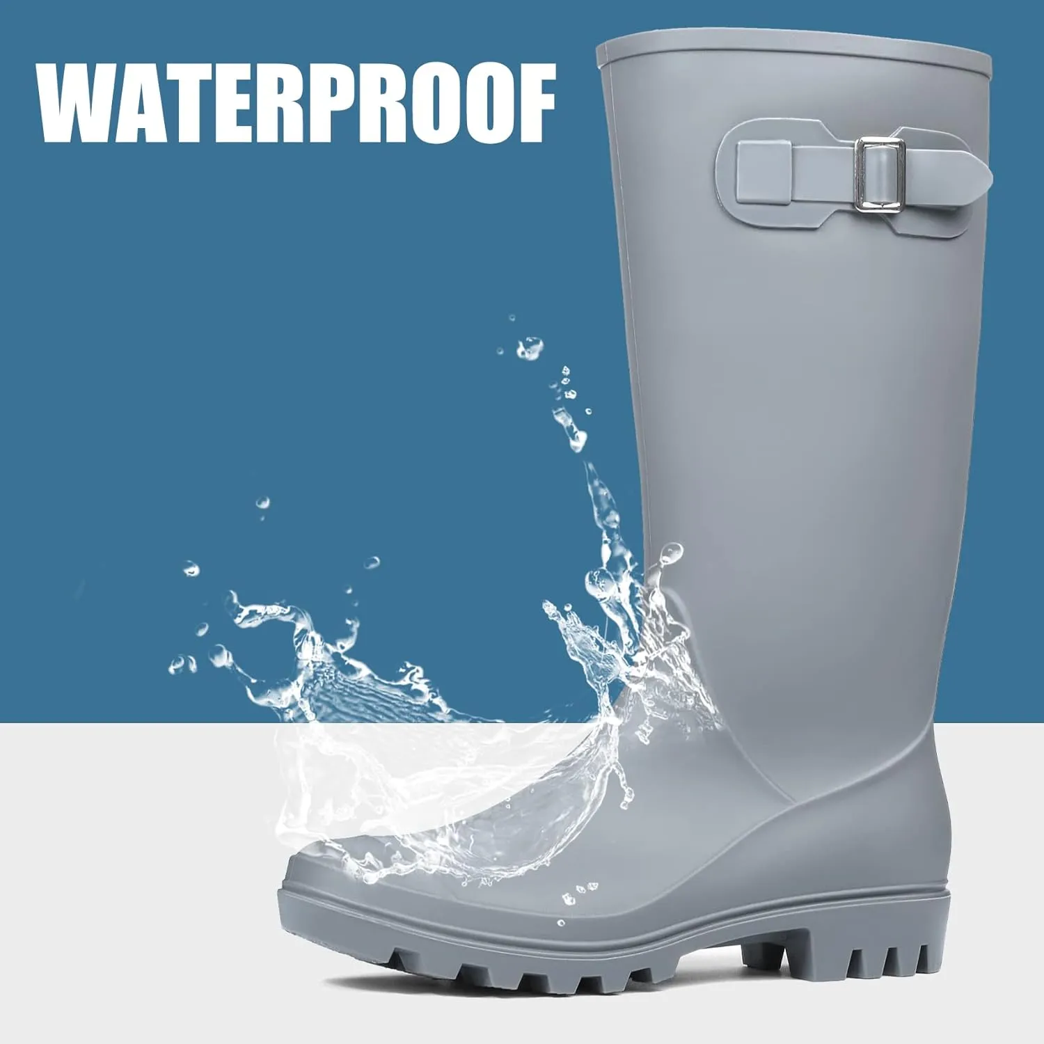 DKSUKO Women's Tall Rain Boots Garden Boots Waterproof Wellington Rubber Boots