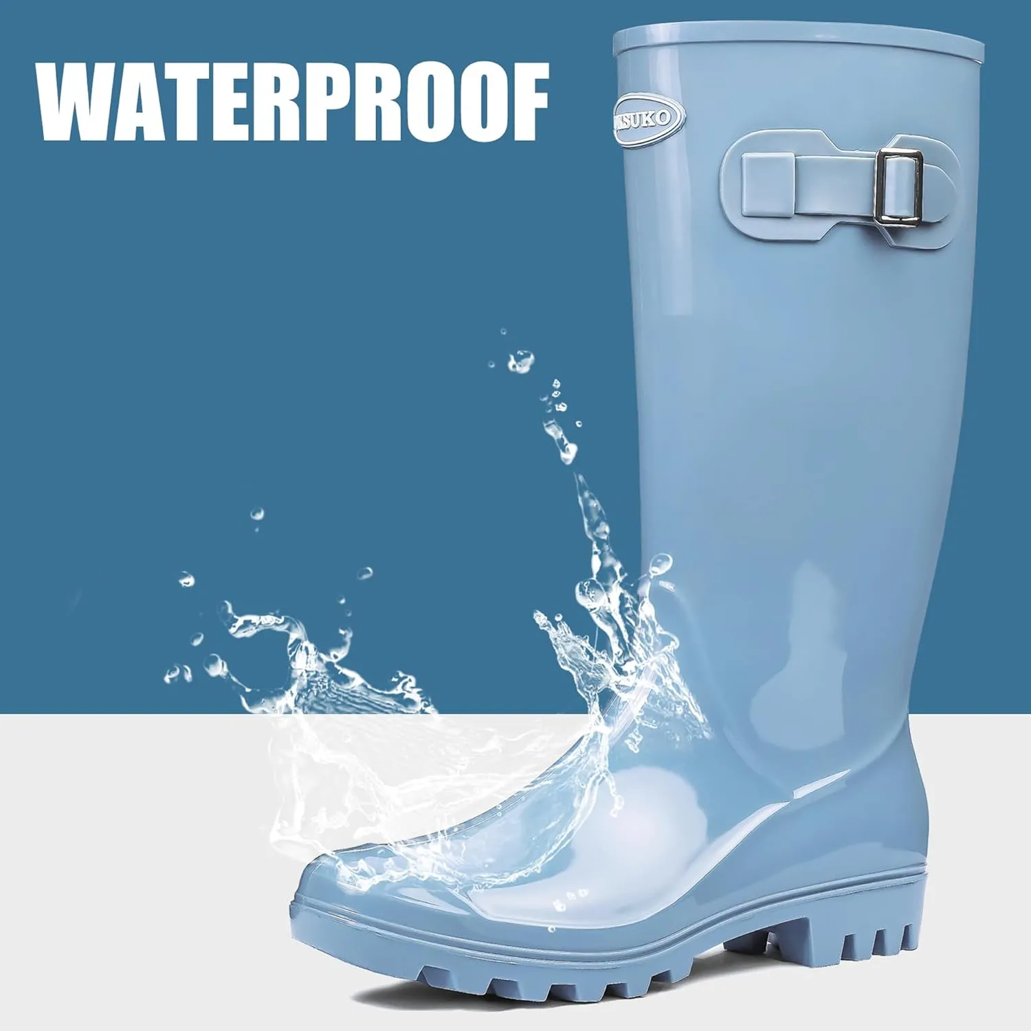 DKSUKO Women's Tall Rain Boots Garden Boots Waterproof Wellington Rubber Boots