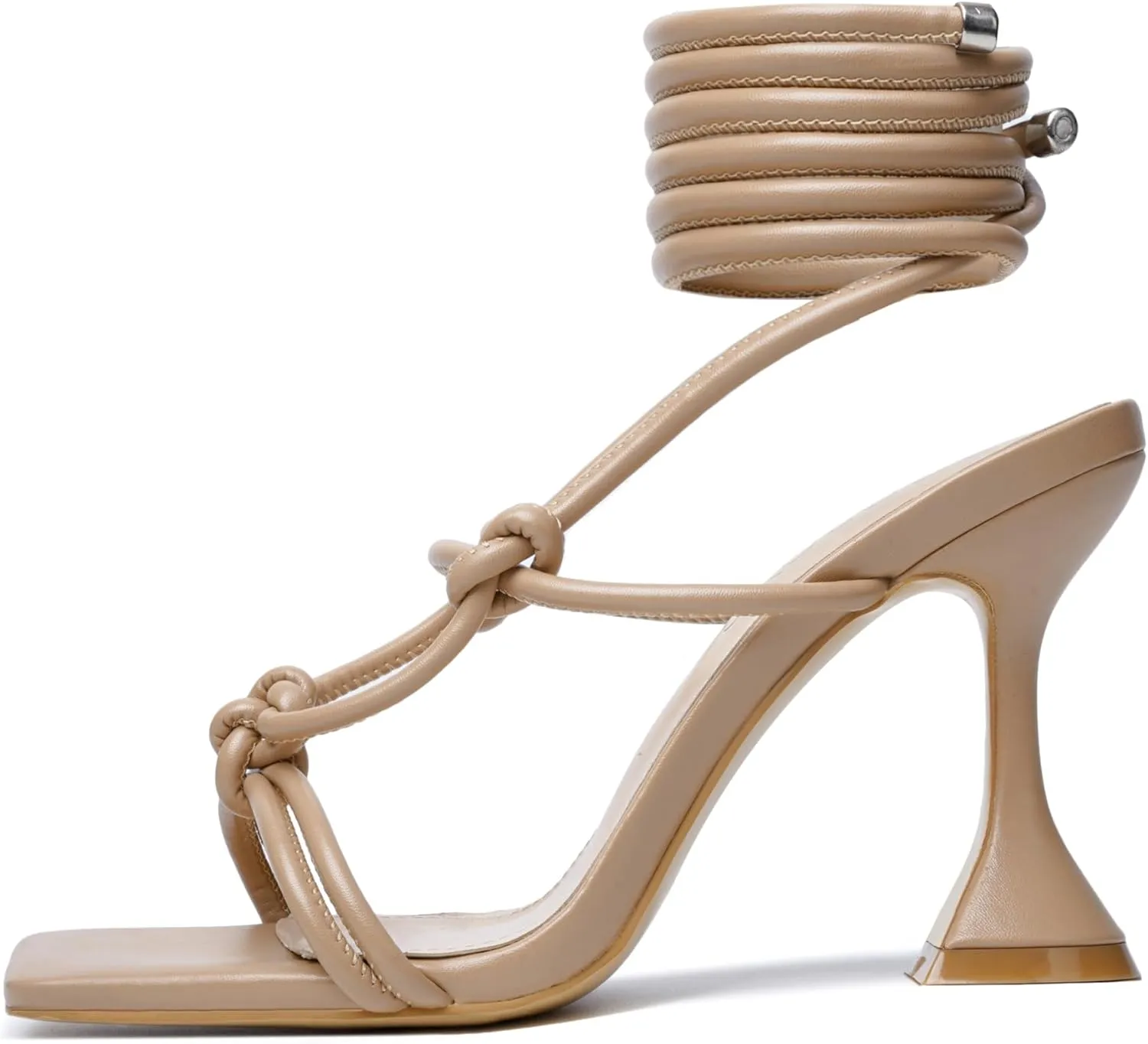 DOBOYG Lace Up Heels for Women, Square Toe High Heel Wrap Up Heeled Sandals Tie Up Strappy Heels Dress Shoes