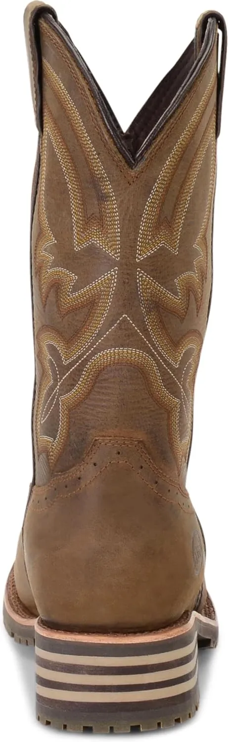 DOUBLE-H 11" Jeyden Waterproof Western Boots for Men - Square Toe Leather Upper with PU Footbed and Oil- and Slip-Resistant I.C.E. Outsole, EH-Rated