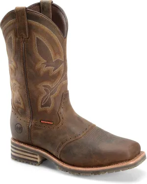 DOUBLE-H 11" Jeyden Waterproof Western Boots for Men - Square Toe Leather Upper with PU Footbed and Oil- and Slip-Resistant I.C.E. Outsole, EH-Rated