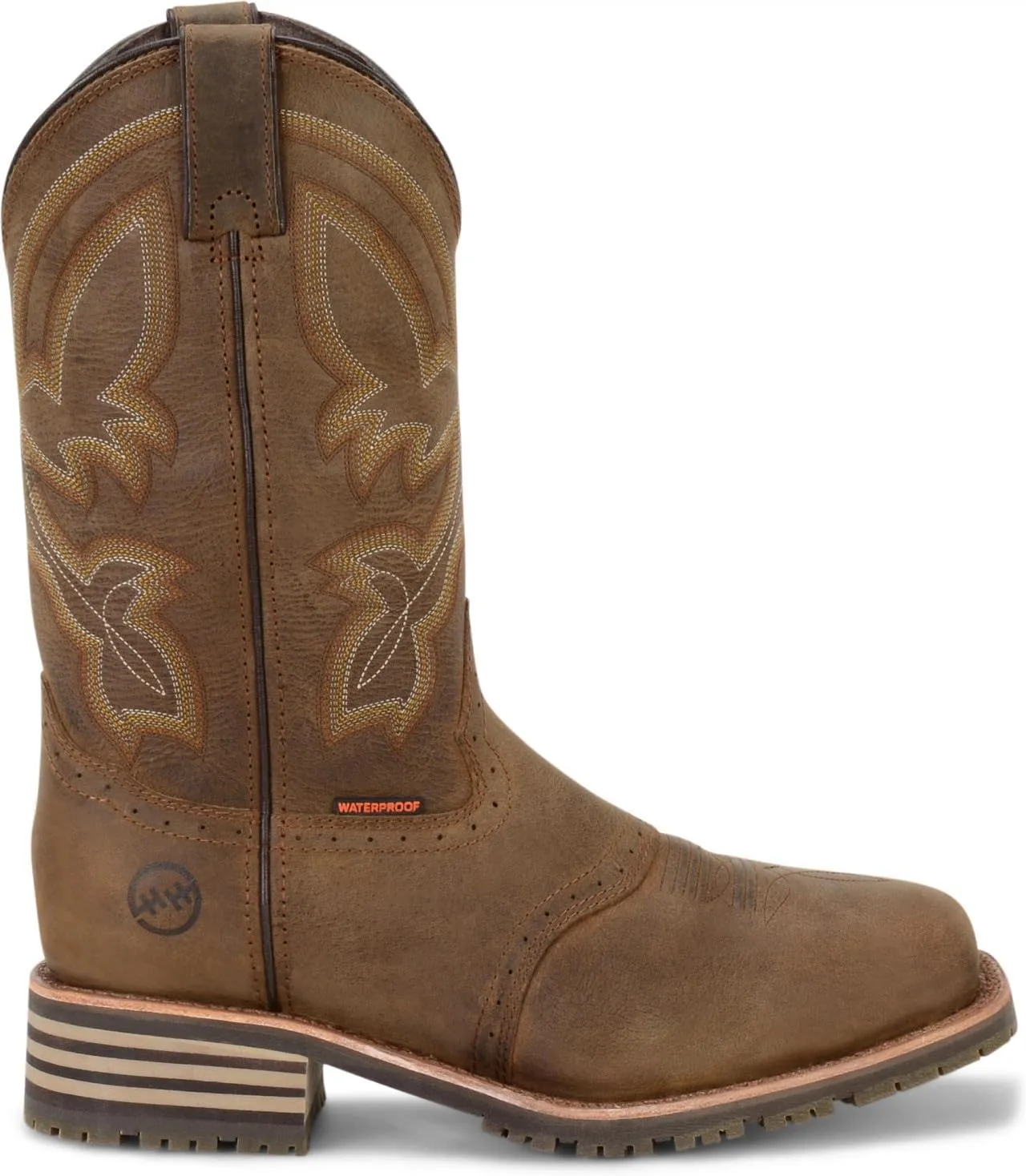 DOUBLE-H 11" Jeyden Waterproof Western Boots for Men - Square Toe Leather Upper with PU Footbed and Oil- and Slip-Resistant I.C.E. Outsole, EH-Rated