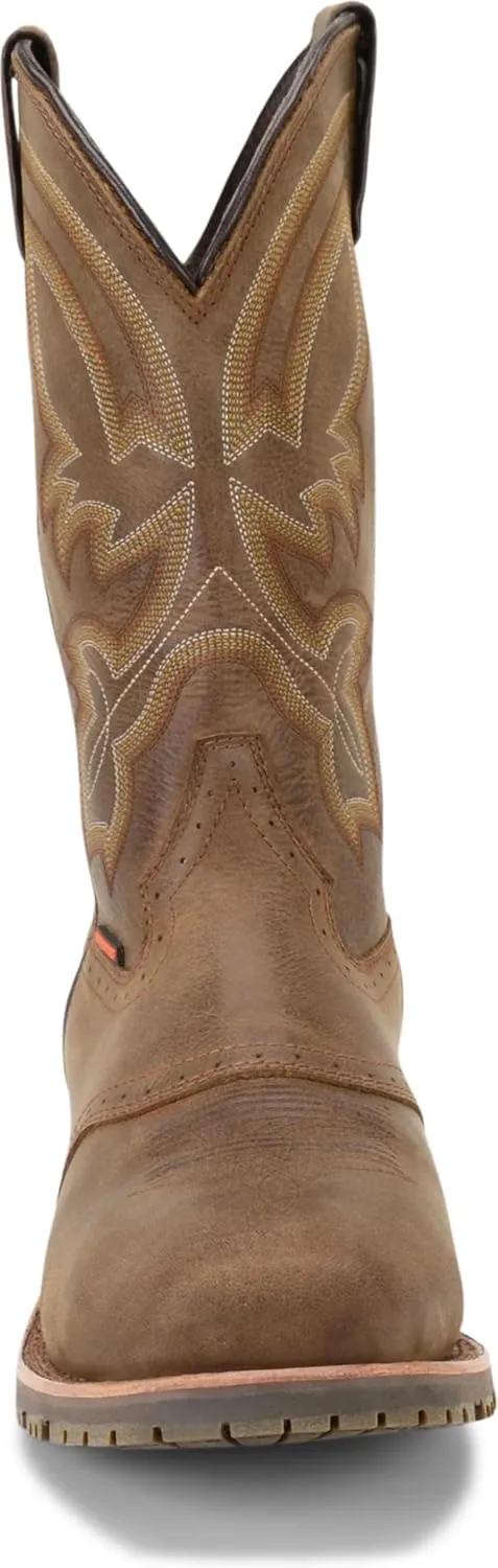 DOUBLE-H 11" Jeyden Waterproof Western Boots for Men - Square Toe Leather Upper with PU Footbed and Oil- and Slip-Resistant I.C.E. Outsole, EH-Rated