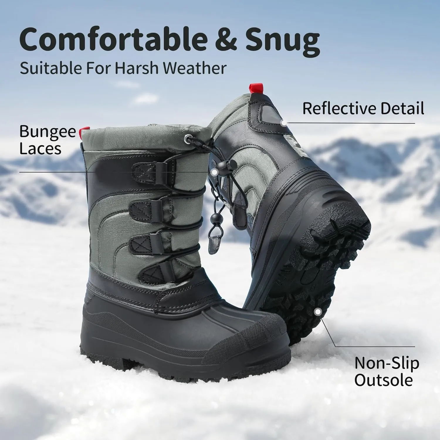 DREAM PAIRS Boys Girls Snow Boots Waterproof Outdoor Warm Cozy Anti-Slip Mid Calf Faux Fur Lining Winter Shoes for Little/Big Kids