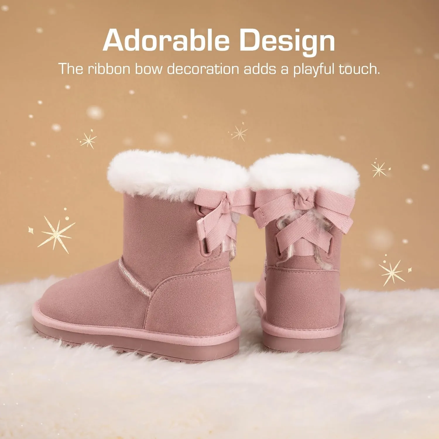 DREAM PAIRS Girls Boots Kids Winter Faux Fur Warm Snow Ankle FuzzyChic Kid's Bow Boots for Toddler/Little Kid