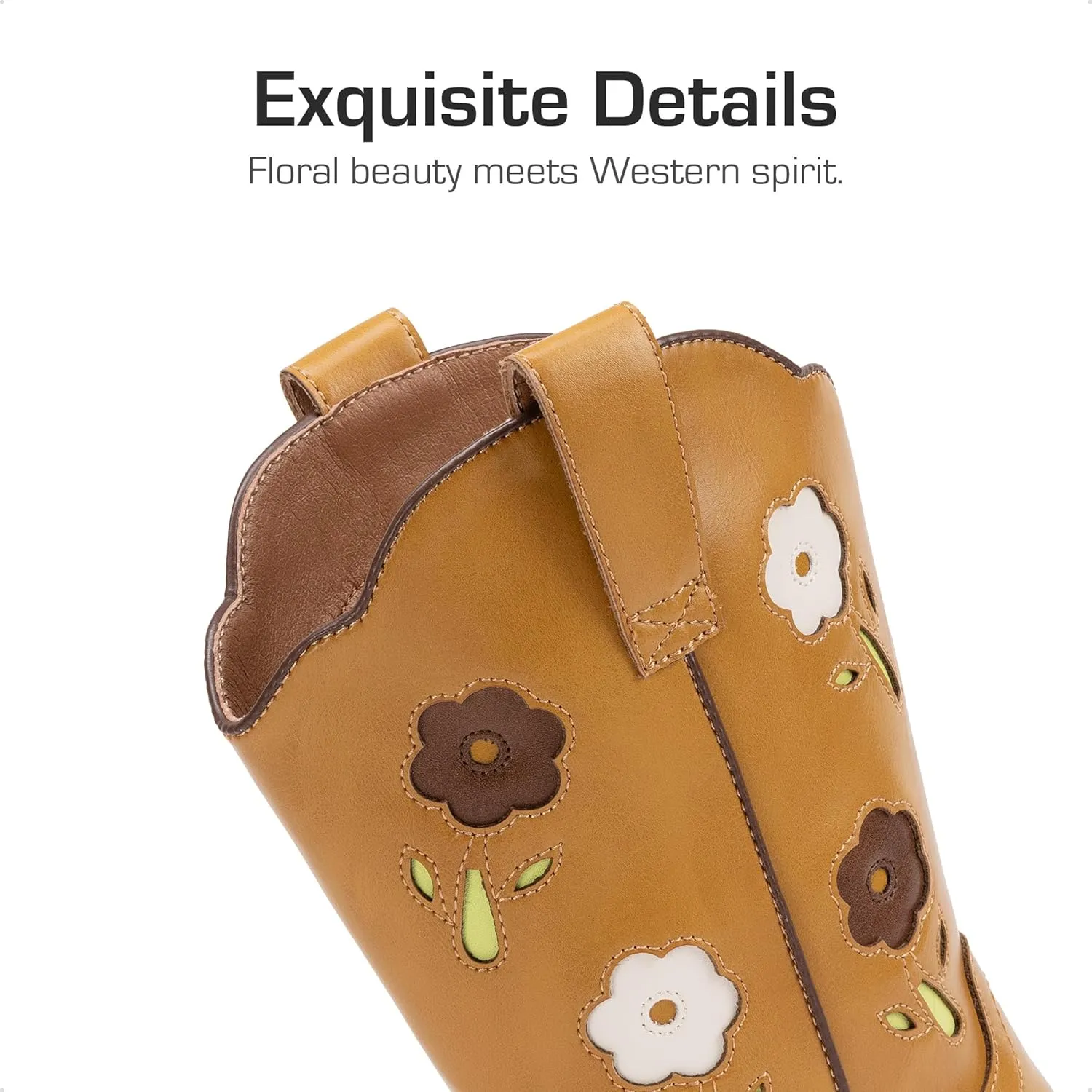 DREAM PAIRS Girls Cowgirl Boots Kids Mid Calf Western Boots Flower Cowboy Boots Square Toe Riding Shoes for Toddler/Little Kid/Big Kid