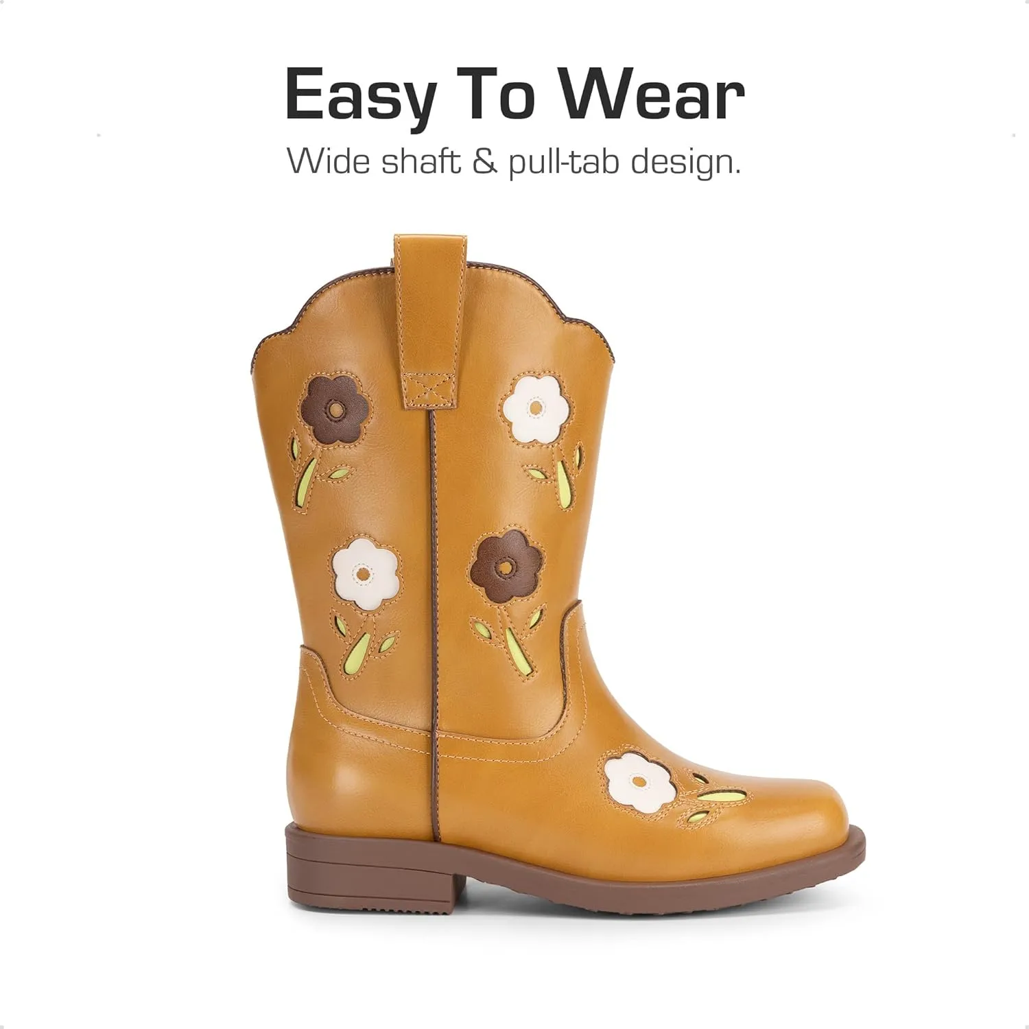 DREAM PAIRS Girls Cowgirl Boots Kids Mid Calf Western Boots Flower Cowboy Boots Square Toe Riding Shoes for Toddler/Little Kid/Big Kid