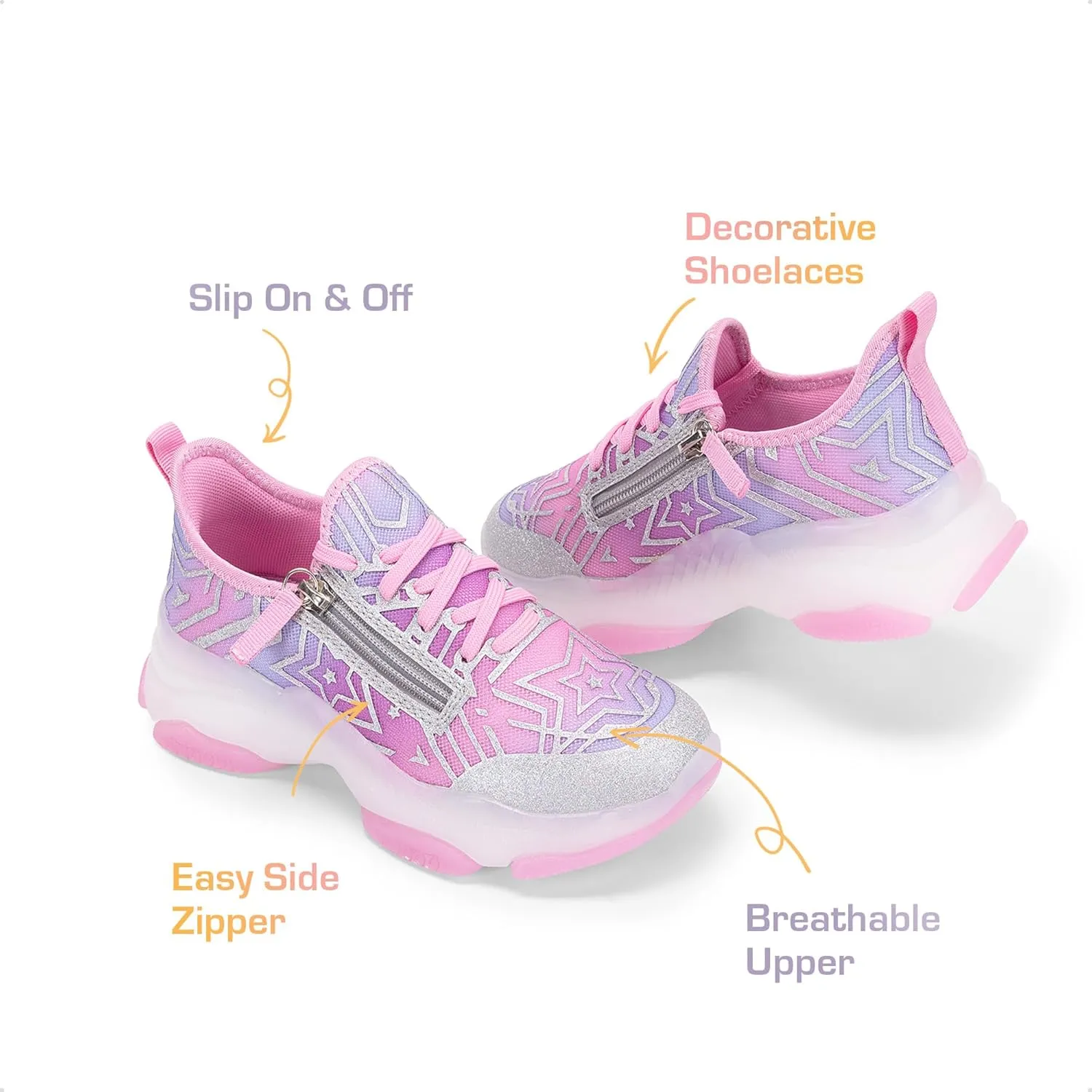 DREAM PAIRS Kids Girls Sneakers Zipper Casual Shoes Jelly Sole Sports Shoes Lightweight Walking Shoes