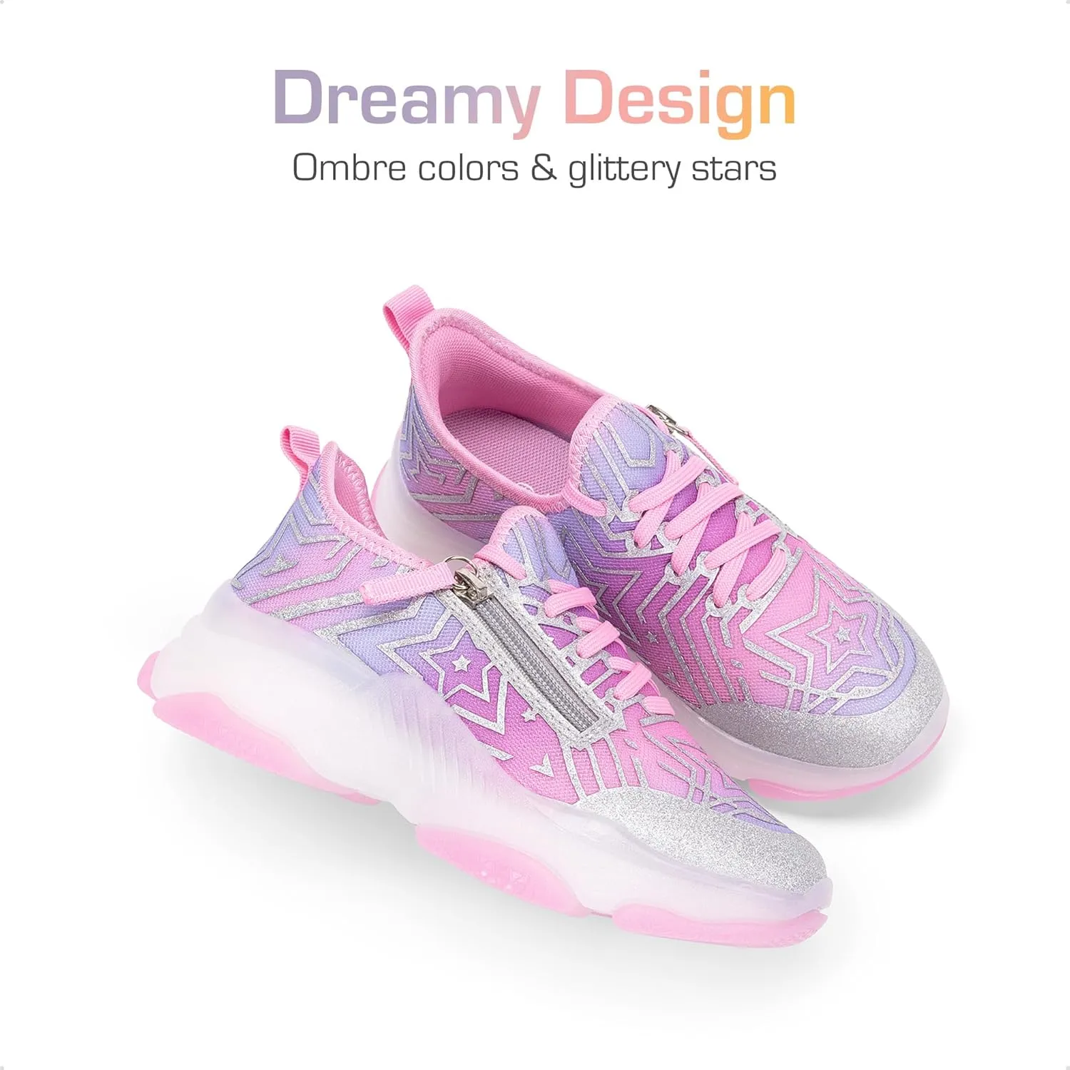 DREAM PAIRS Kids Girls Sneakers Zipper Casual Shoes Jelly Sole Sports Shoes Lightweight Walking Shoes