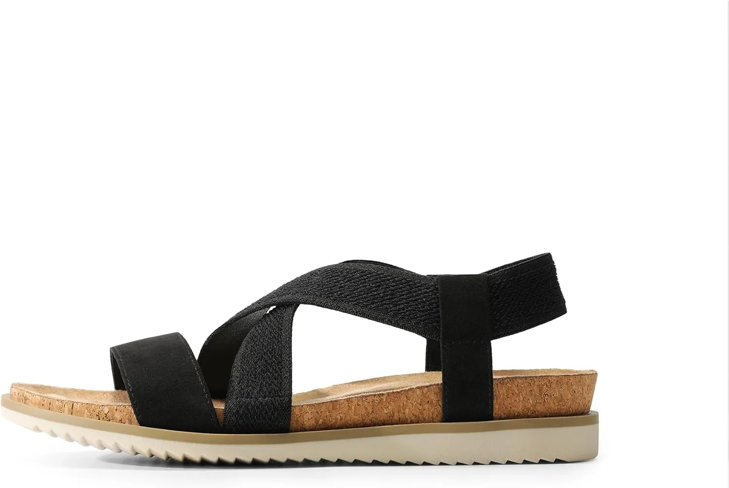 DREAM PAIRS Women's Comfortable Low Wedge Sandals, Open Toe Slip On Strappy Flat Sandals with Elastic Ankle Strap