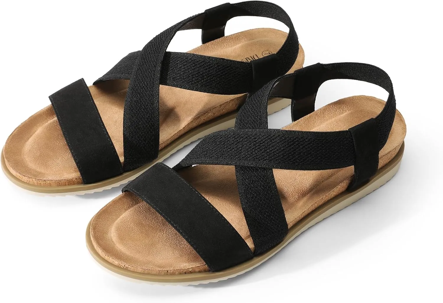 DREAM PAIRS Women's Comfortable Low Wedge Sandals, Open Toe Slip On Strappy Flat Sandals with Elastic Ankle Strap