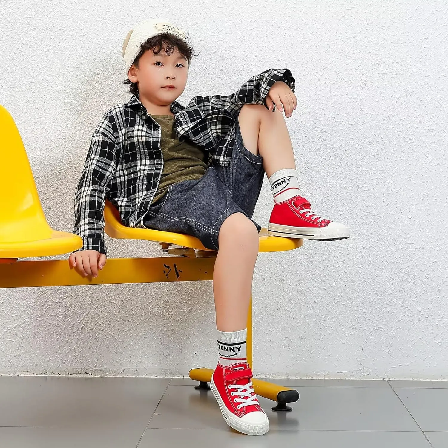 DSWED Toddler Little Kid Sneakers Boys and Girls Canvas Shoes High Top Casual Lightweight Classic Adjustable Strap Sneakers