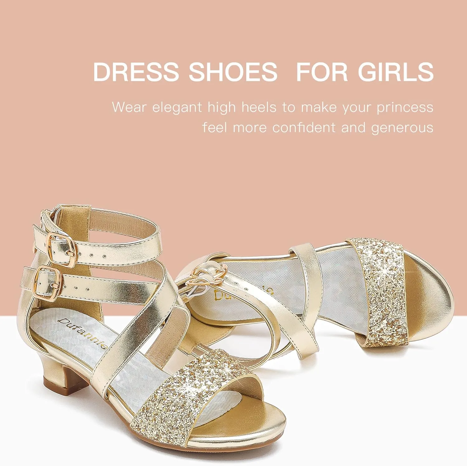 Dufannie Toddler Little Big Kid High Heels Flower Girls Party Dress Shoes Glitter Pump Sandals