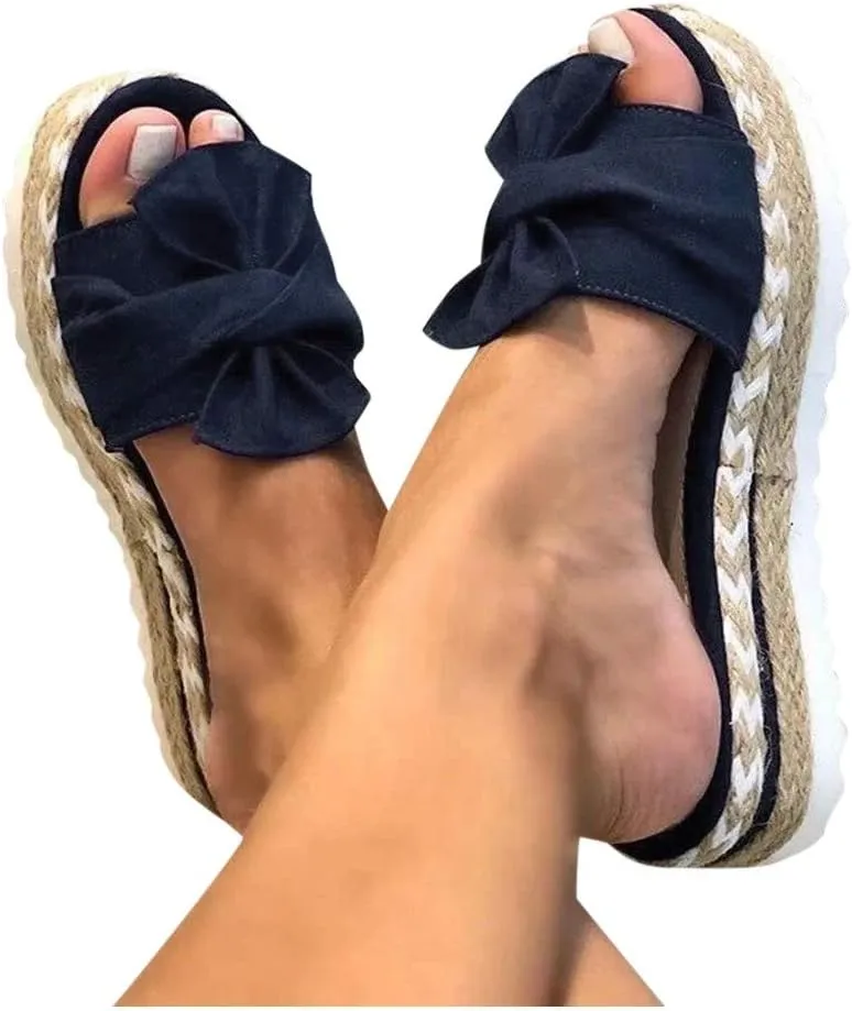 Eduavar Sandals for Women Dressy, Summer Sandals for Women 2023 Bow Tie Sandals Slip On Espadrille Platform Sandals
