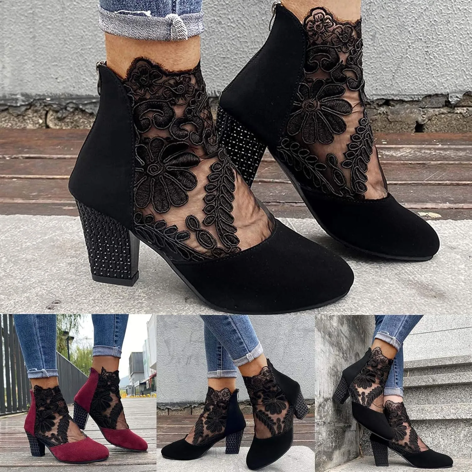 Eduavar Sandals Women Fashion, Sandals Women Dressy Summer Lace Floral Heel Sandals Breathable Sandals Shoes