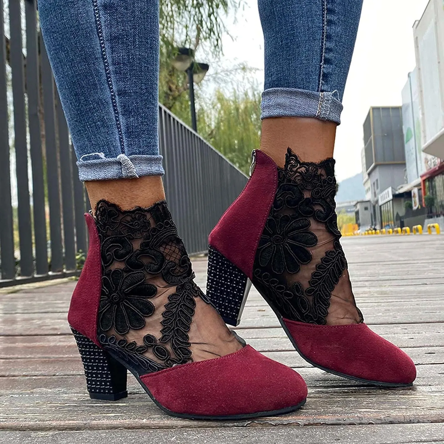 Eduavar Sandals Women Fashion, Sandals Women Dressy Summer Lace Floral Heel Sandals Breathable Sandals Shoes