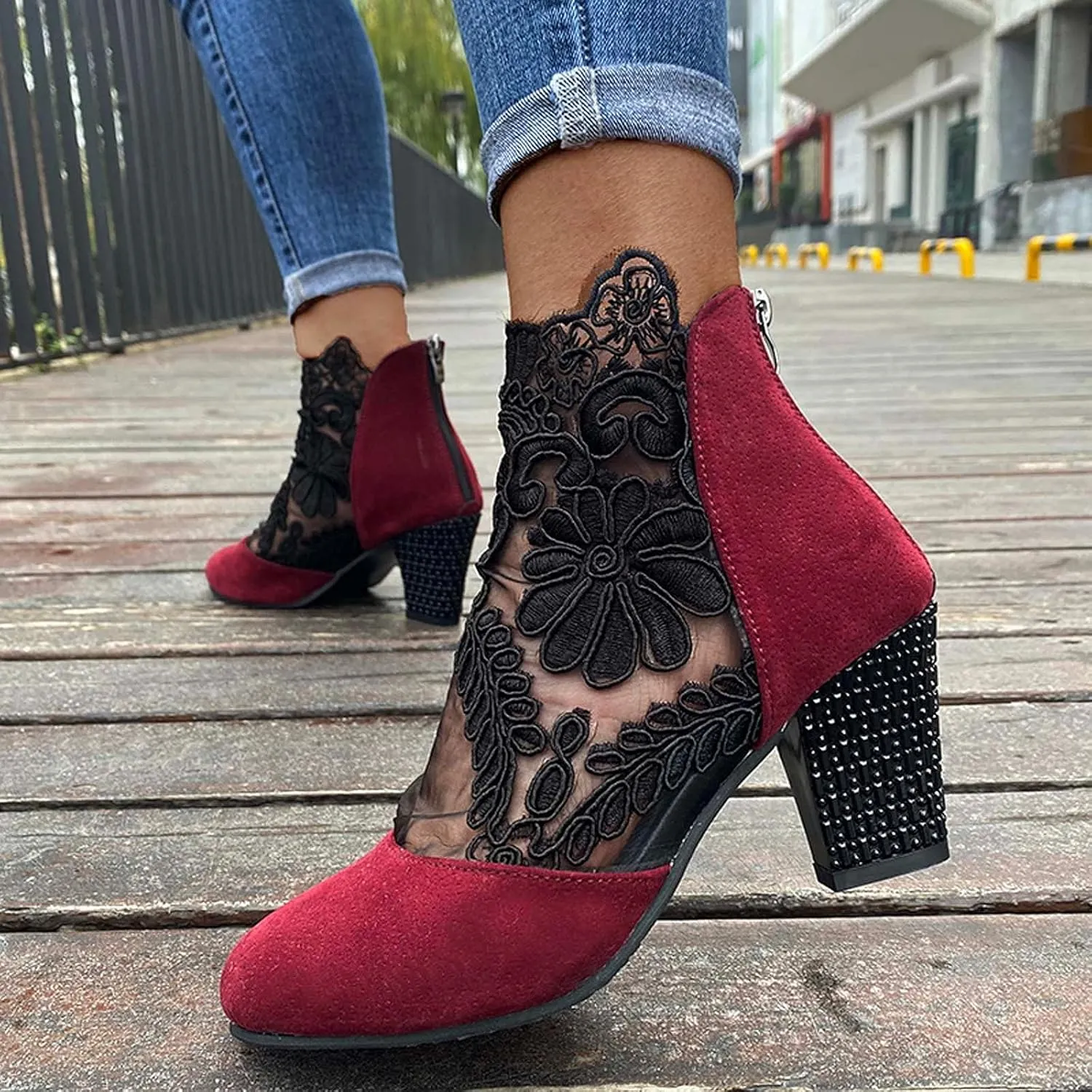 Eduavar Sandals Women Fashion, Sandals Women Dressy Summer Lace Floral Heel Sandals Breathable Sandals Shoes