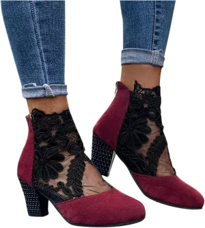 Eduavar Sandals Women Fashion, Sandals Women Dressy Summer Lace Floral Heel Sandals Breathable Sandals Shoes
