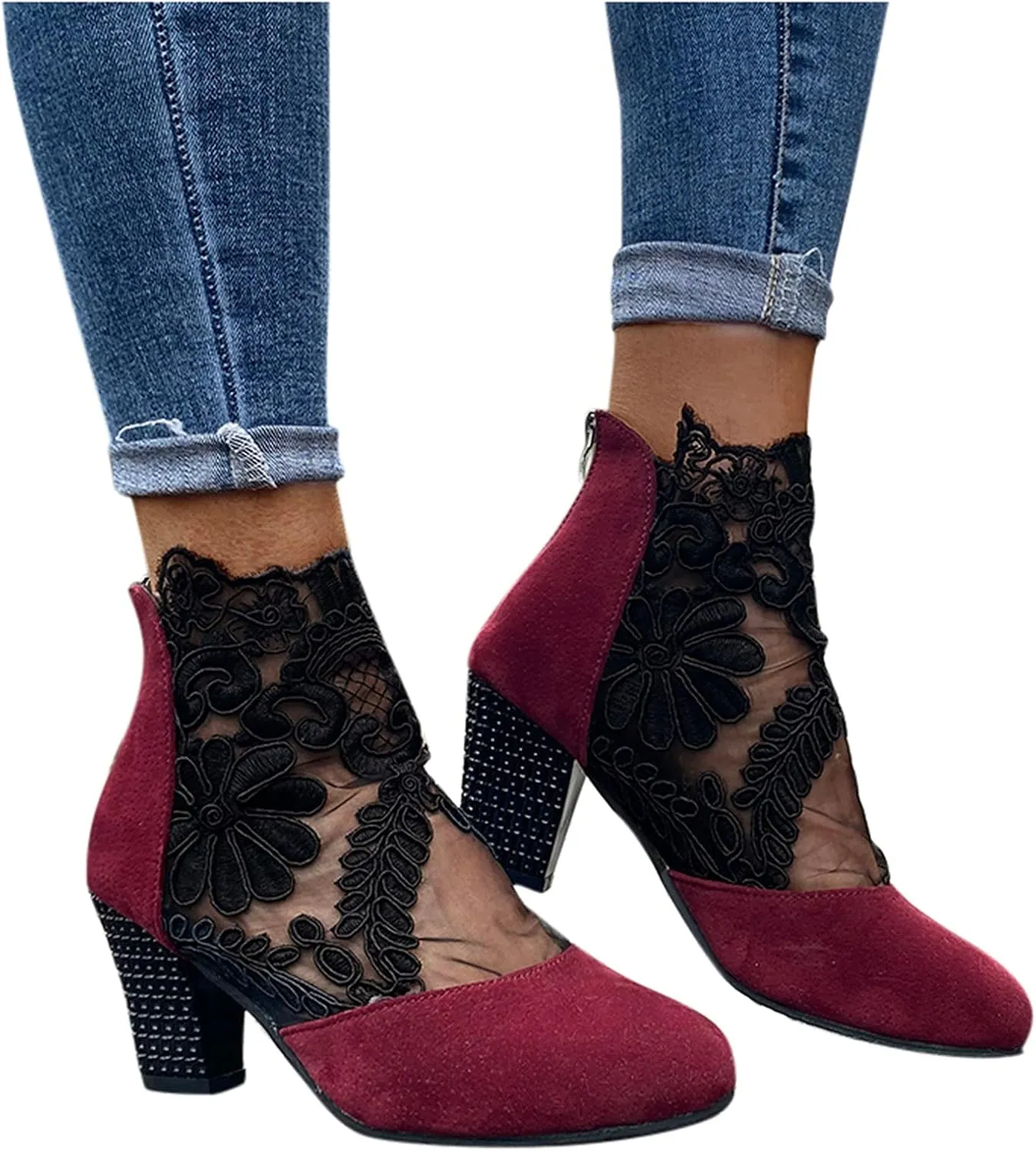 Eduavar Sandals Women Fashion, Sandals Women Dressy Summer Lace Floral Heel Sandals Breathable Sandals Shoes