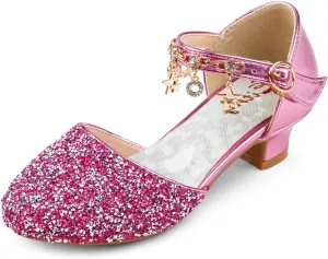 Eithy Girls Sandals Glitter Dress Shoes Princess Diamond Low Heel Pendant for Kids Toddlers