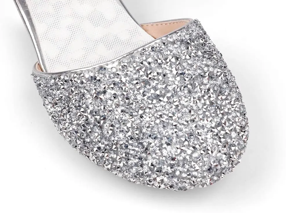 Eithy Girls Sandals Glitter Dress Shoes Princess Diamond Low Heel Pendant for Kids Toddlers