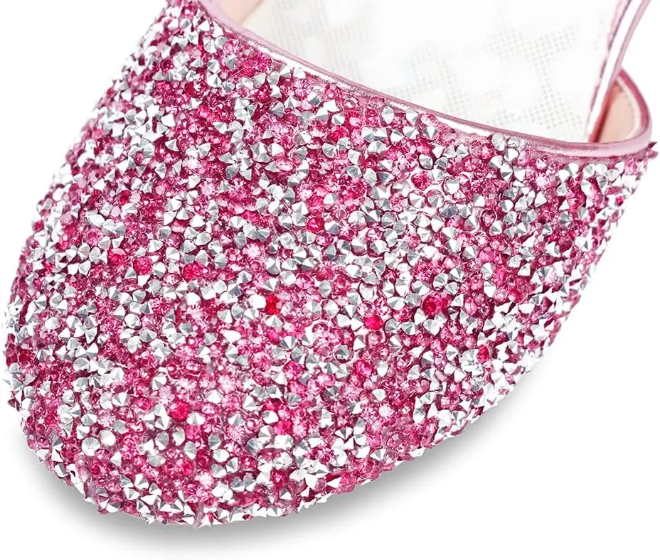 Eithy Girls Sandals Glitter Dress Shoes Princess Diamond Low Heel Pendant for Kids Toddlers