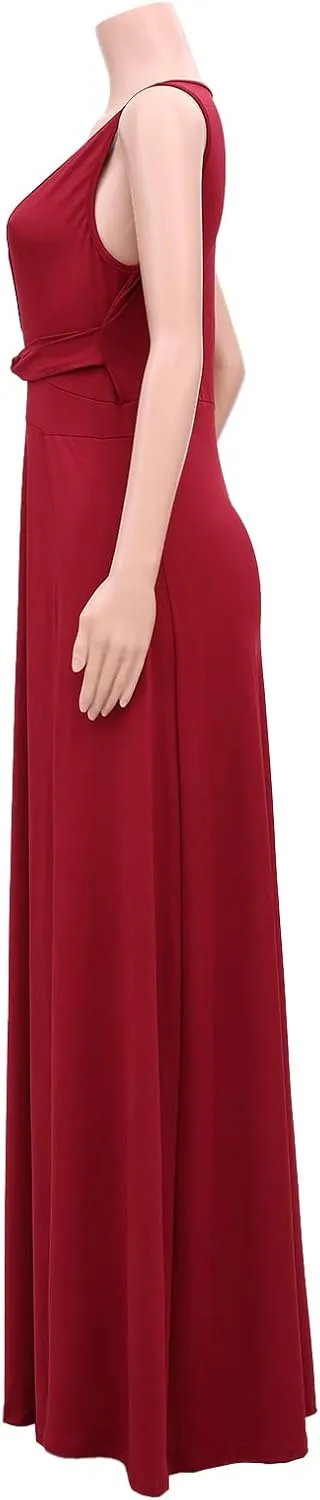 Ekaliy Women's Plus Size Sleeveless Deep V Neck Front Split Long Maxi Wrap Dress