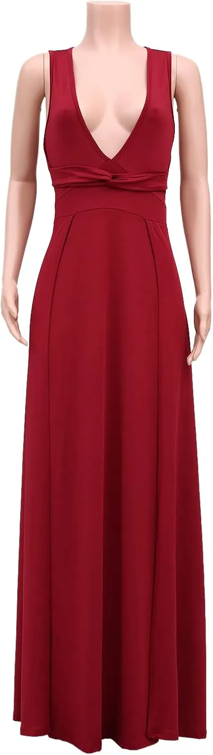 Ekaliy Women's Plus Size Sleeveless Deep V Neck Front Split Long Maxi Wrap Dress