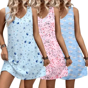 Ekouaer 3 Pack Nightgowns of Women Tank Sleep Shirts Sleeveless Nightshirt for Sleeping Sleepwear V Neck Dress S-2XL
