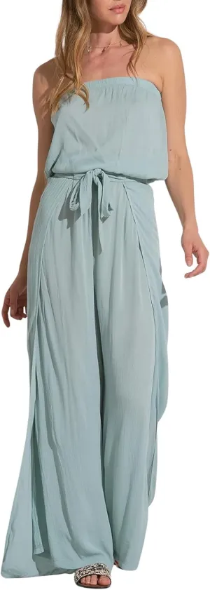 ELAN Women's Strapless Wrap Tie-Waist Wide Leg Jumpsuit