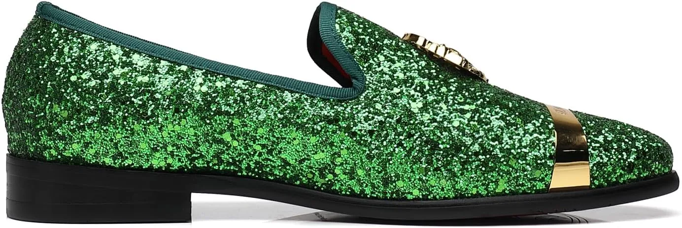 ELANROMAN Men's Glitter Loafers Oxford Dress Fashion Wedding Party Prom Shoes