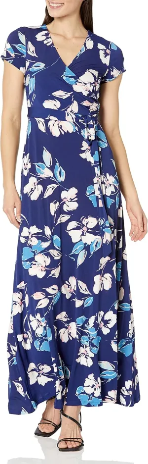 Eliza J Women's Short Sleve V-Neck Maxi Wrap Dress