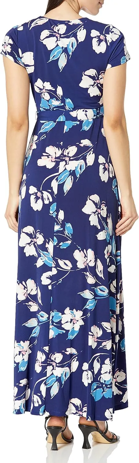 Eliza J Women's Short Sleve V-Neck Maxi Wrap Dress
