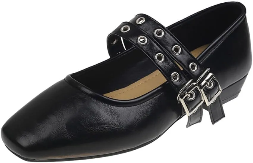 Emo Shoes Mary Janes Ballet Flats Y2K Retro Rave Grunge Buckle Shoes for Women Preppy Teen Girls - Non Slip Kawaii Elegant Cute Core Comfortable Walking Birthday Gifts Back to School Party Travel