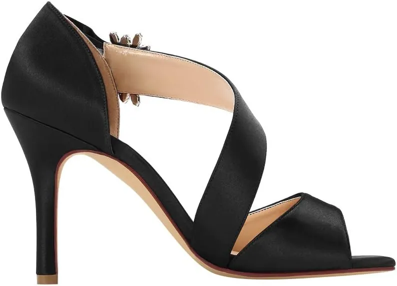 ERIJUNOR High Heel Party Sandals For Woman Open Toe Stiletto Bow Shoes Wedding Evening Dress Shoes for Dancing