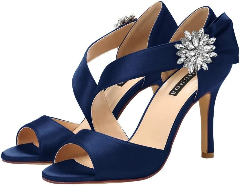 ERIJUNOR High Heel Party Sandals For Woman Open Toe Stiletto Bow Shoes Wedding Evening Dress Shoes for Dancing