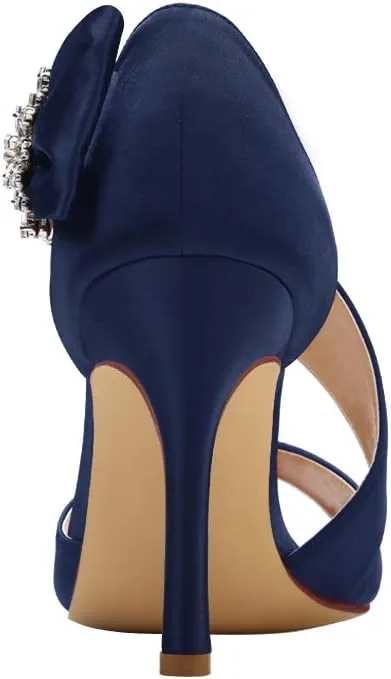 ERIJUNOR High Heel Party Sandals For Woman Open Toe Stiletto Bow Shoes Wedding Evening Dress Shoes for Dancing