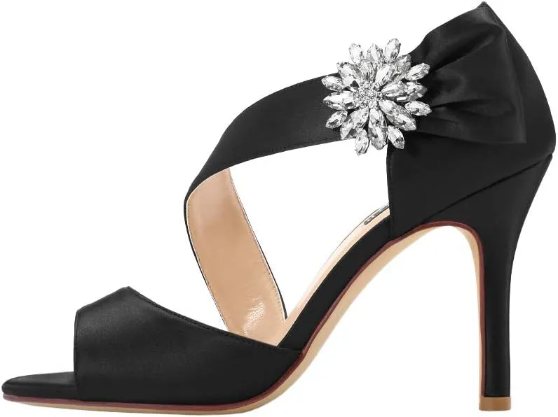ERIJUNOR High Heel Party Sandals For Woman Open Toe Stiletto Bow Shoes Wedding Evening Dress Shoes for Dancing