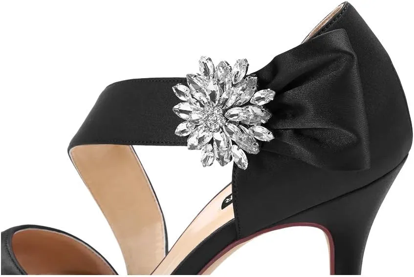 ERIJUNOR High Heel Party Sandals For Woman Open Toe Stiletto Bow Shoes Wedding Evening Dress Shoes for Dancing