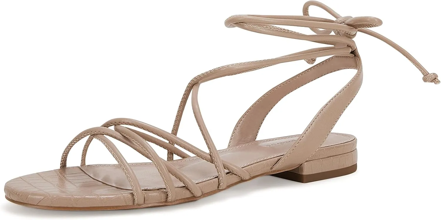 Ermonn Women's Lace-up Flat Sandals Strappy Open Toe Slingback CrissCross Casual Summer Slides